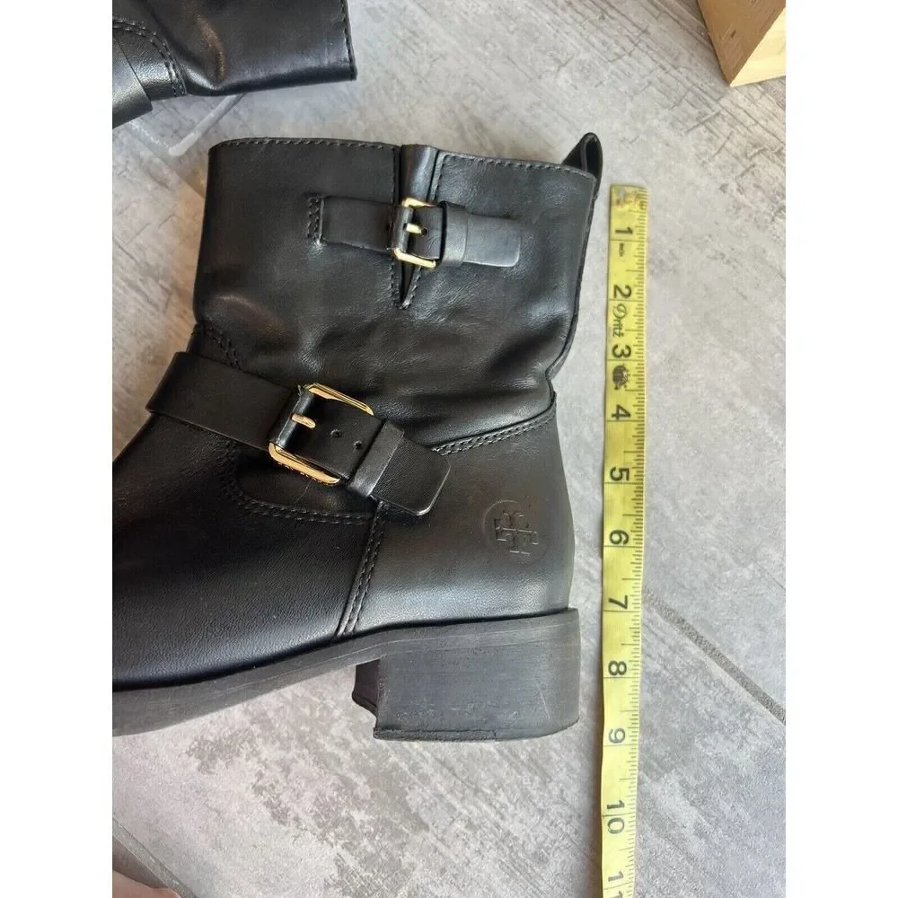 TORY BURCH Christie Leather Moto Ankle Boot Bootie Designer Fall Winter Casual 8